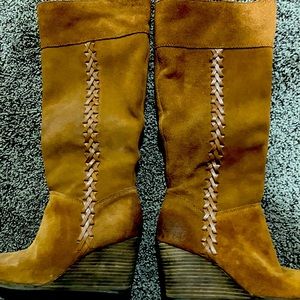 Lucky Brand Tall Boots Size 7.5 Brown Suede